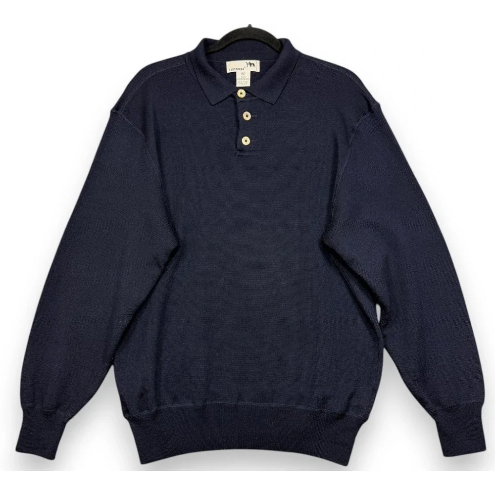 I Levrieri Polo Sweater Mens XL Navy Blue Merino Wool Long Sleeve Made in Italy